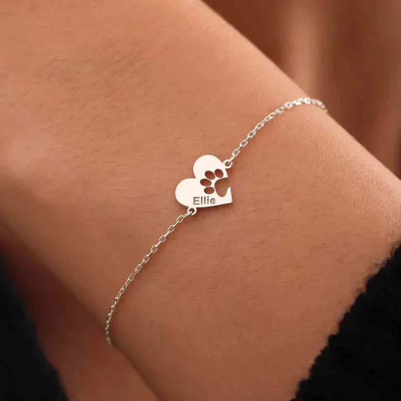 Pulseira em Pata e Coração Personalizada com Nome