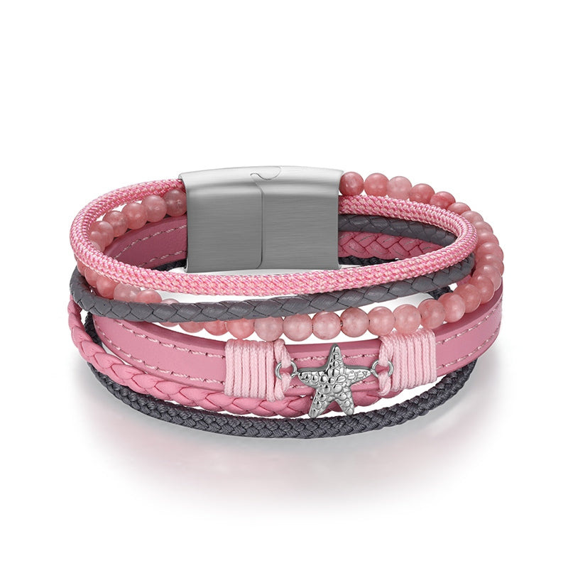 Pulseira Estrela do Mar com Corda Náutica Cabedal & Rosa Jade