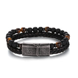 Pulseira Preto Praia Cabedal Onyx & Olho de Tigre