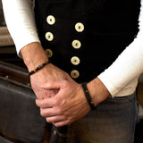 Pulseira Preto Praia Cabedal Onyx & Olho de Tigre